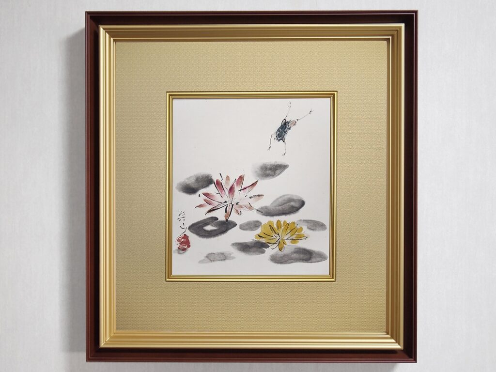 77.睡蓮と蛙図色紙額（黒田識）