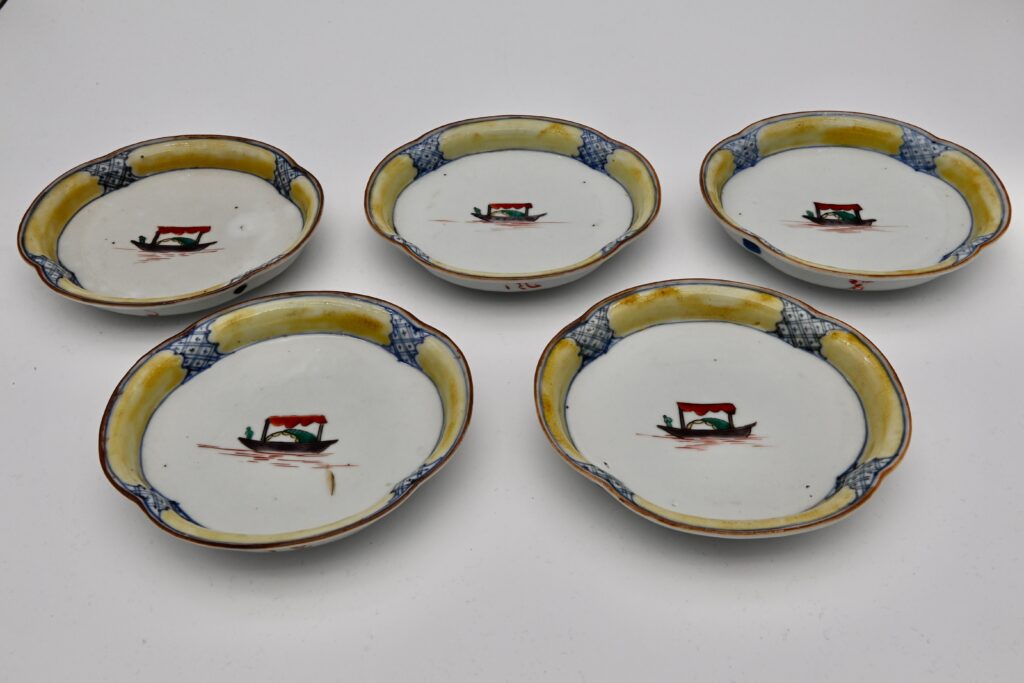 29.古九谷風舟遊図皿 五客揃