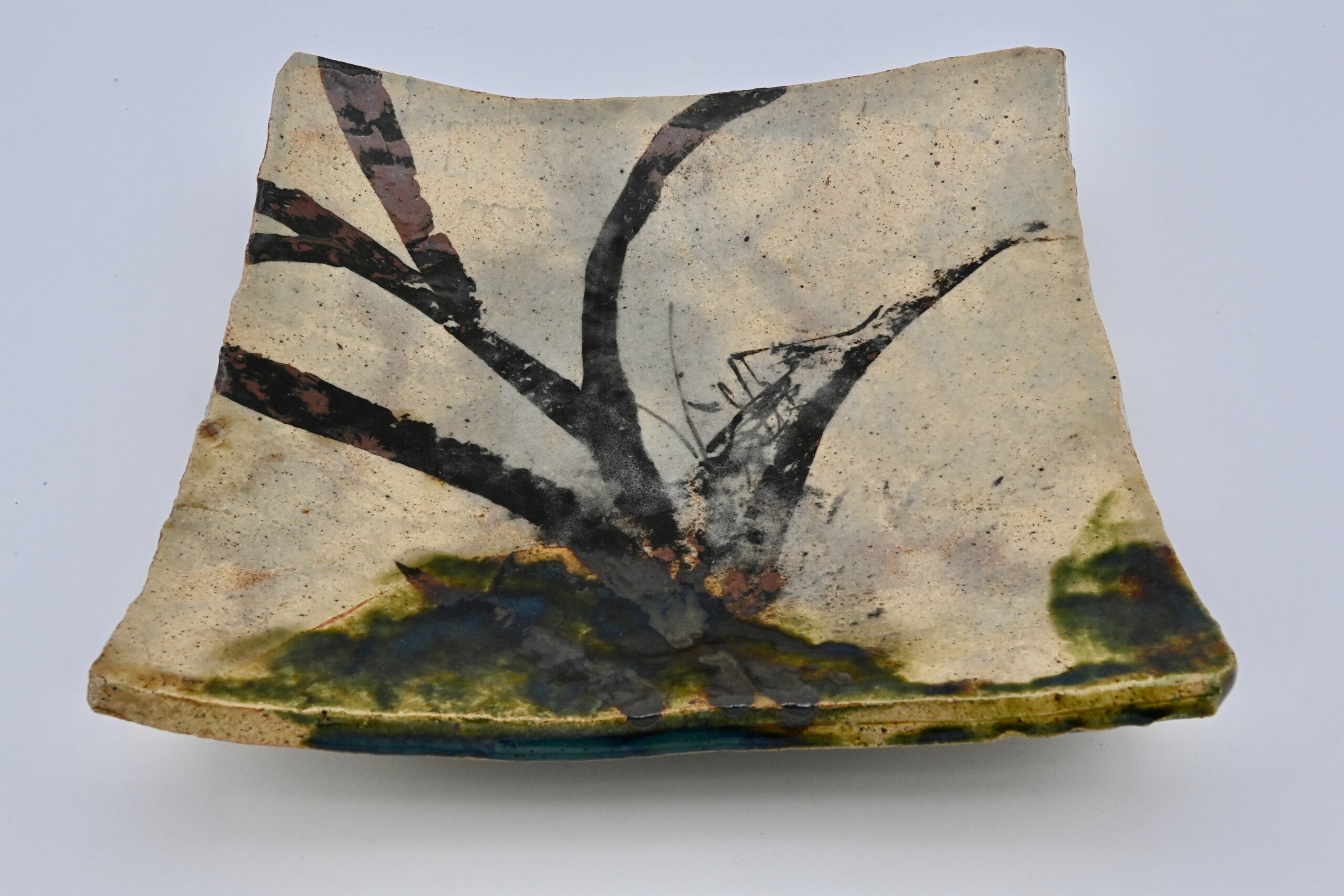 於里辺草虫四方鉢（共箱）