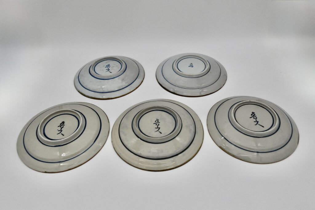 187.染付福字皿 5客（黒田陶々箱）