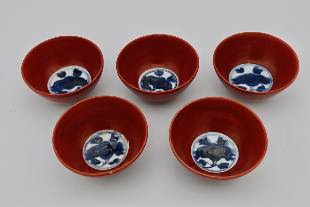 赤呉須牡丹向付 5客（共箱）