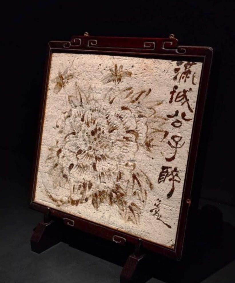 525.画陶掛額 牡丹図（共箱）